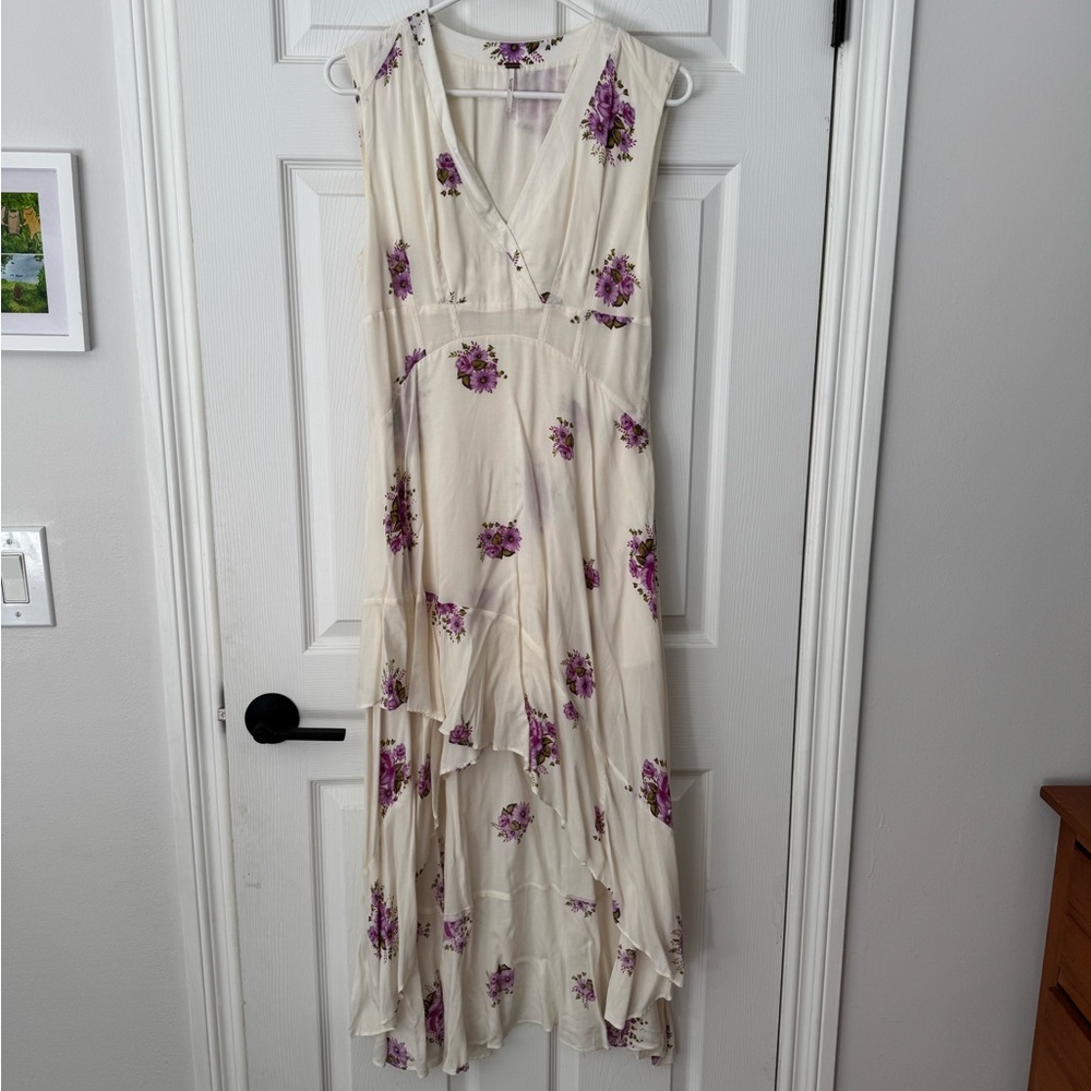 Free People Floral High-Low Dress - Cream and Purple